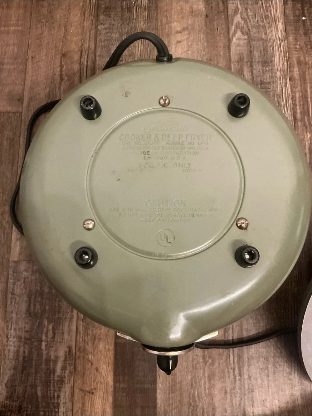 Vintage Sunbeam Cooker Deep Fryer CF-A Green Electric Fryer Basket Lid USA